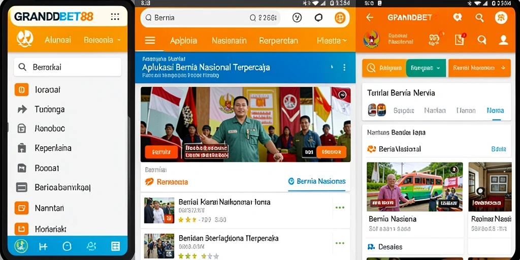 Antarmuka aplikasi GRANDBET88 yang menampilkan berita nasional terkini.