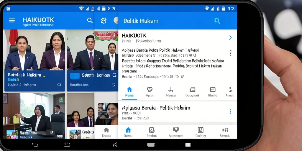 Antarmuka minimalis HAIKUOTK menampilkan berita politik dan hukum.