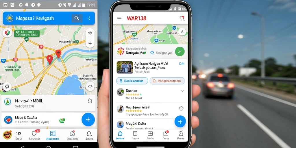Tampilan antarmuka pengguna aplikasi WAR138 untuk Navigasi Mobil.